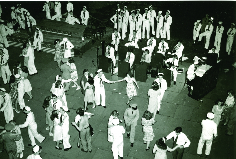 black and white photo of people dancing